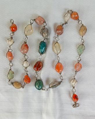 Collana pietre natura multicolor gabbiette metallo