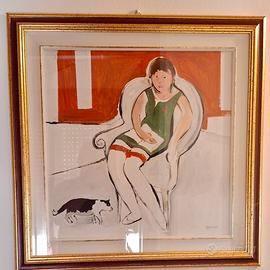 QUADRO MAESTRO  ZANON  RAGAZZA CON GATTO
