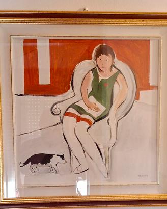 QUADRO MAESTRO  ZANON  RAGAZZA CON GATTO