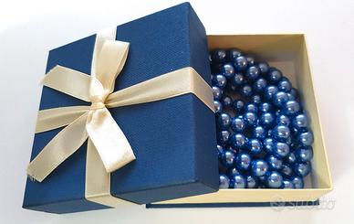 Collana perle vetro di pregio vintage blu ardesia