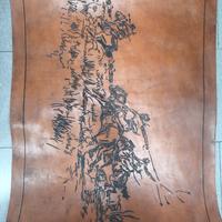 Dipinto Su Cuoio Pirografato Arte Sud Americana 83