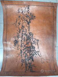 Dipinto Su Cuoio Pirografato Arte Sud Americana 83