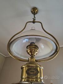 Lampadario Vintage Nautico Ottone e Vetro Opalino