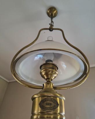 Lampadario Vintage Nautico Ottone e Vetro Opalino