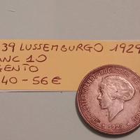 Moneta Lussemburgo 10 Franchi Argento 1929 KM39
