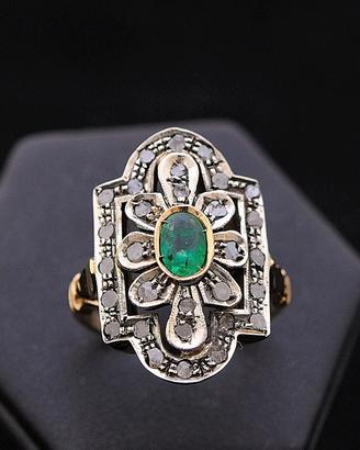 ANELLO VINTAGE FLOWER ORO SMERALDO 0.28CT DIAMANTI