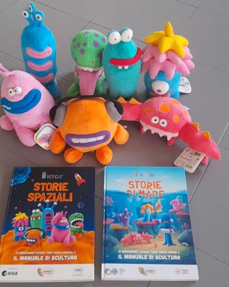 Set Hey Clay-7 Peluche Mostri +2 Libri 
