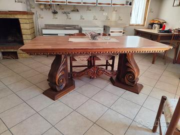 Tavolo in legno noce massello + set 6 sedie