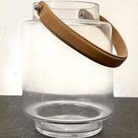 Lanterna porta candela con manico in pelle