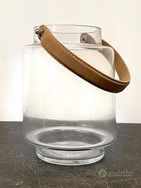 Lanterna porta candela con manico in pelle