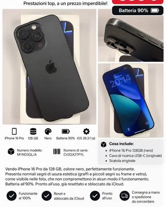 📱 iPhone 16 Pro 128GB Nero – PREZZO BOMBA!