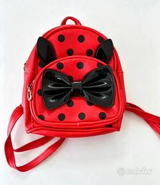 zainetto rosso e nero a pois com fioccl lucido