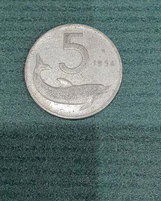Moneta 5 lire del 1954