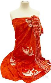 Pareo copricostume mare viscosa delfini arancione