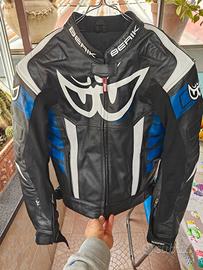 Giacca berik da moto in pelle tg52  nera e blu 