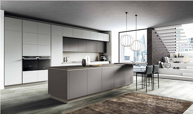 CUCINA LINEARE A TUTTA ALTEZZA   ISOLA+PIANO SNACK