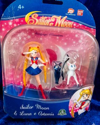 Sailor Moon + Luna & Artemis Bandai anni 90 NUOVO 