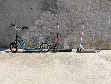 3 monopattini per bambini, diverse tipologie
