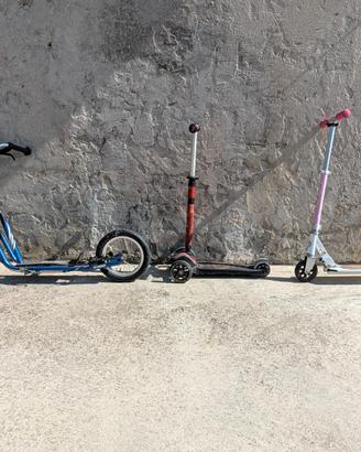 3 monopattini per bambini, diverse tipologie
