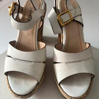 Sandalo bianco tacco/zeppa sughero