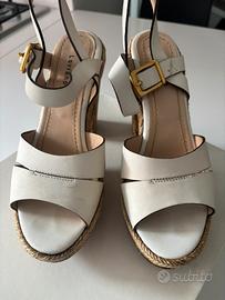 Sandalo bianco tacco/zeppa sughero