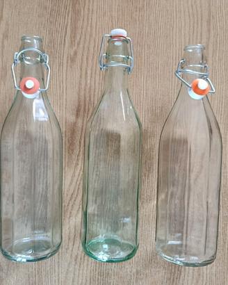 3 bottiglie vetro 1 litro tappo chiusura ermetica