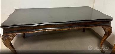 TAVOLO E CREDENZA VINTAGE LEGNO SCURO PIANO NERO