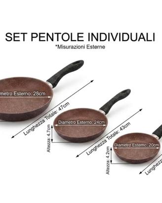 Tris padelle in pietra lavica Royal+ 20-24-28cm