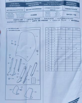 PARABREZZA  completo per HONDA SH 125 '150