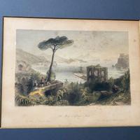 Incisione Originale " La Baia di Baia , Napoli