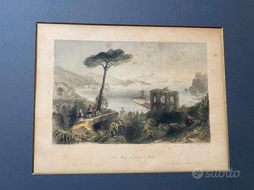 Incisione Originale " La Baia di Baia , Napoli