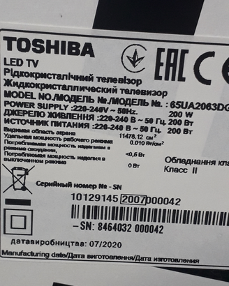 Toschiba 65ua2063 ricambi
