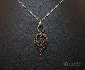 Stupendo collier pendente Art Deco argento marcasi