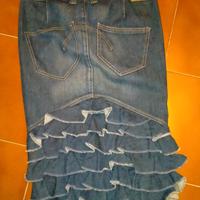 Gonna denim "fornarina" con ruches/balze nuova
