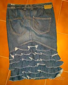Gonna denim "fornarina" con ruches/balze nuova