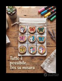 Tris in legno personalizzabile Unicorno-Farfalla