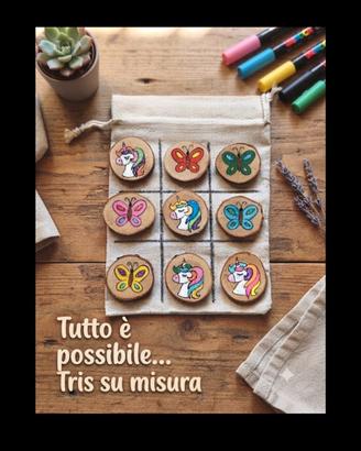 Tris in legno personalizzabile Unicorno-Farfalla