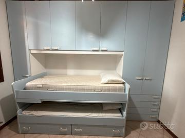 Cameretta, cassetti e armadi azzurri compresi