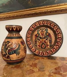 Vaso + piatto in ceramica Etruria centrotavola '70