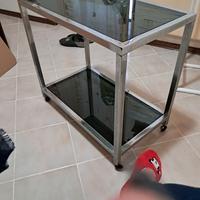 carrello in acciaio con ripiani in vetro 