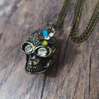 Collana Gotica Teschio Messicano con Fiore