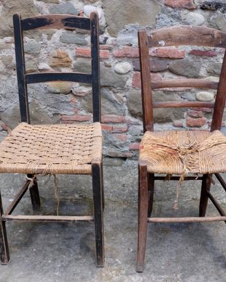1 Sedia vintage legno rustica impagliata anni 60
