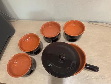 Servizio completo bagnacauda in terracotta  6 pezz