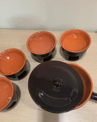 Servizio completo bagnacauda in terracotta  6 pezz