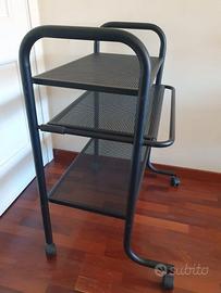 Carrello nero in ferro con ruoteporta PC-stampante