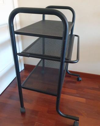 Carrello nero in ferro con ruoteporta PC-stampante