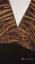 Abito lungo nero, oro e bronzo glitter