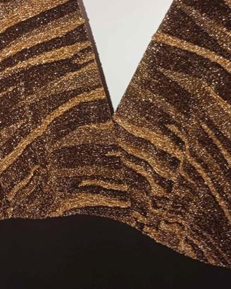 Abito lungo nero, oro e bronzo glitter