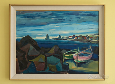 Antico dipinto Marina Siciliana Espressionista