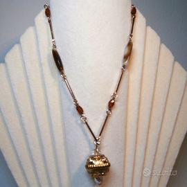 Collana Art. 50 Color Bianca Brown cm 80 Vintage 